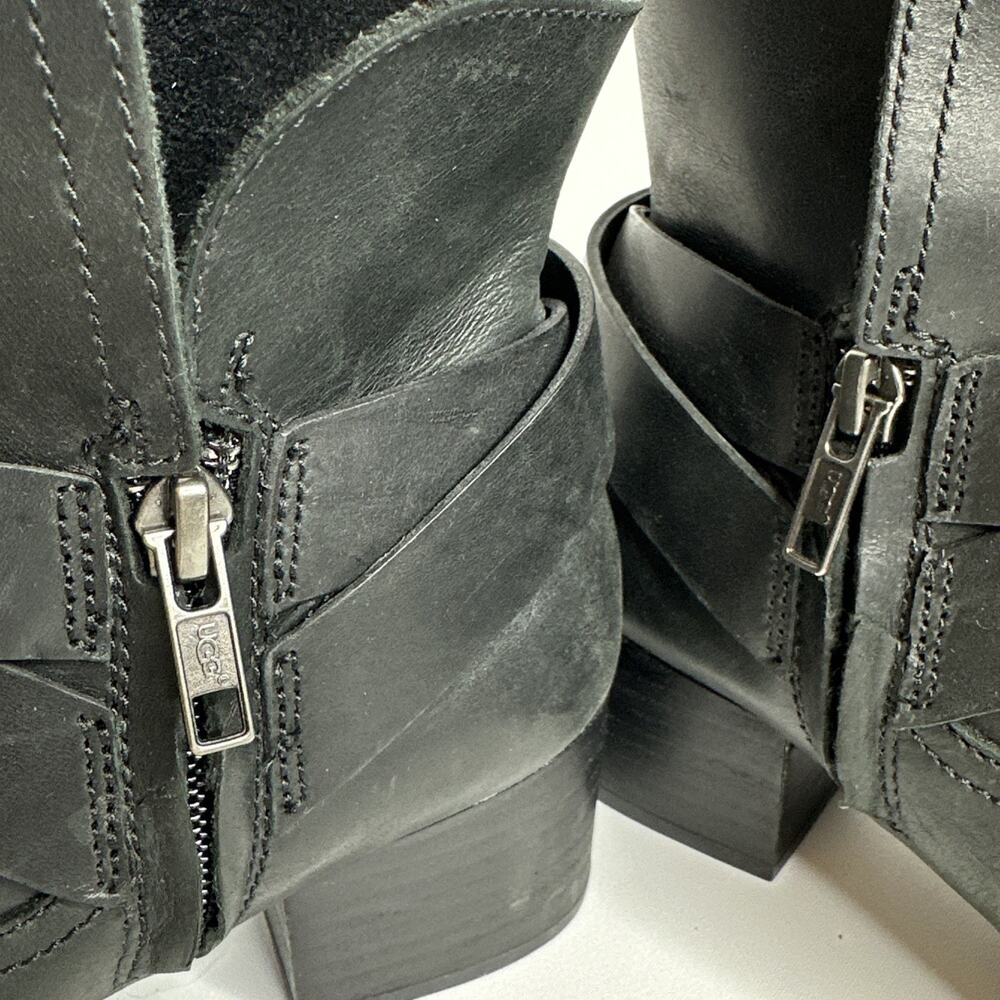 Ugg Elysian Leather Black Ankle Heel Boots Booties Size US 6.5 Womens EUC - Picture 9 of 16